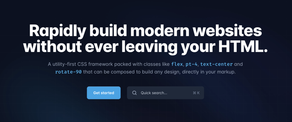 Captura de pantalla de la documentación de Tailwind CSS que muestra su filosofía.
