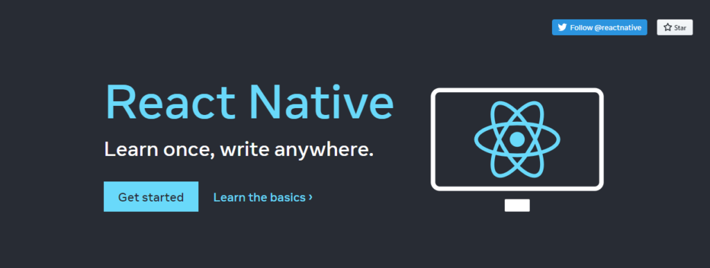 Captura de la página de inicio de la web de React Native.