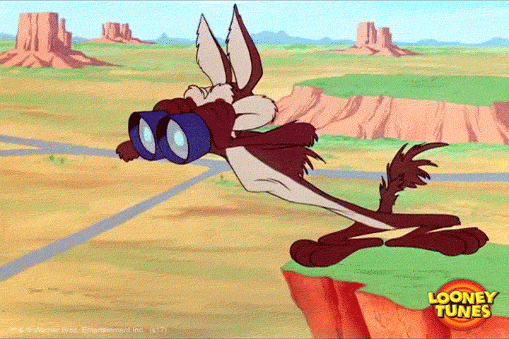 Coyote, from Coyote and Roadrunner, with binoculars looking for Roadrunner.