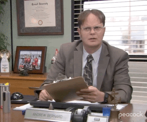 Character of "The Office" TV show doing an job interview.