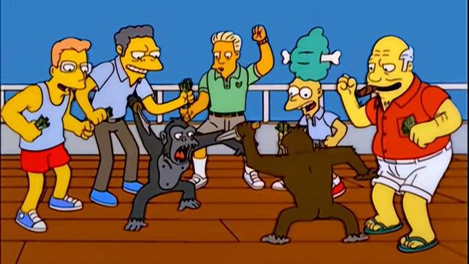 Pelea de monos en un barco en Los Simpson.