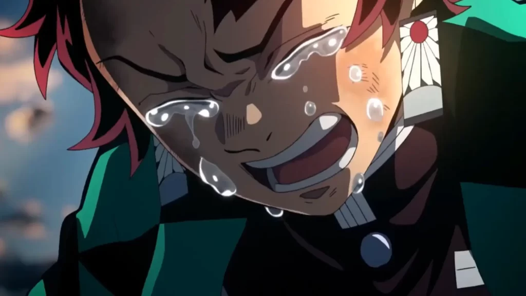 El personaje Tanjiro Kamado de Demon Slayer llorando.