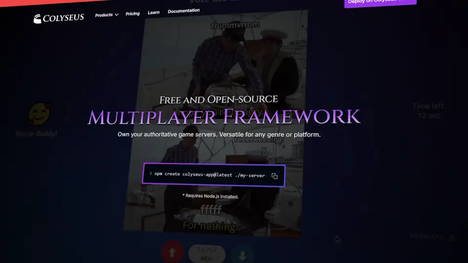 Colyseus framework multijugador landing page.