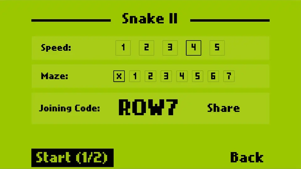 Menú de creación de una partida multijugador del Snake II de Nokia.
