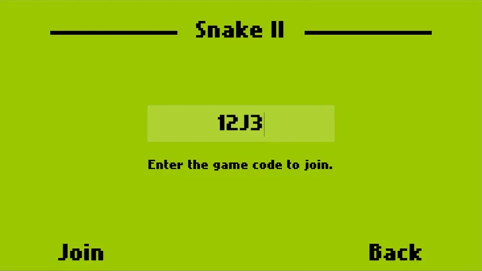 Menú para unirse a una partida del Snake II de Nokia.