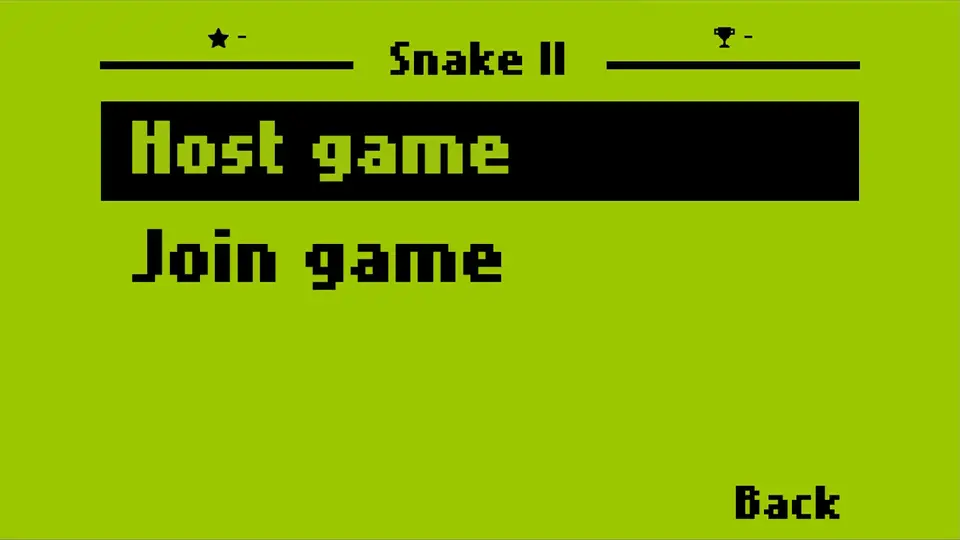 Menú multijugador del Snake II de Nokia.