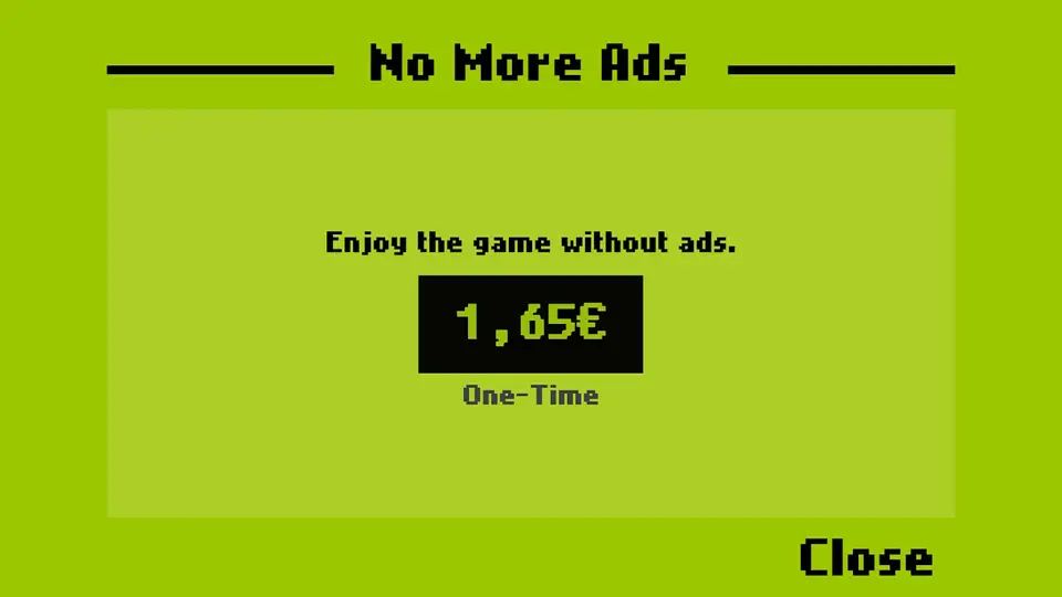 Menú de Eliminar Anuncios en el Snake II de Nokia.